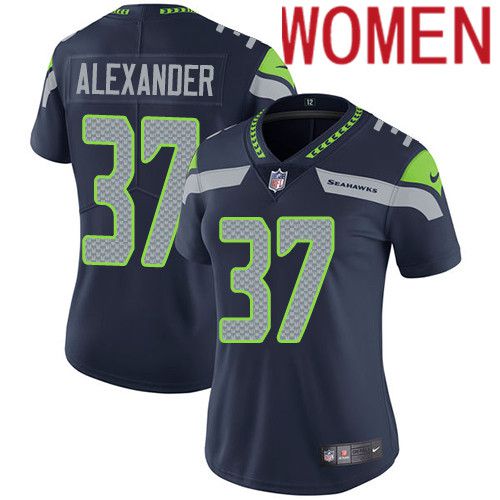 Women Seattle Seahawks 37 Shaun Alexander Nike Navy Vapor Limited NFL Jersey